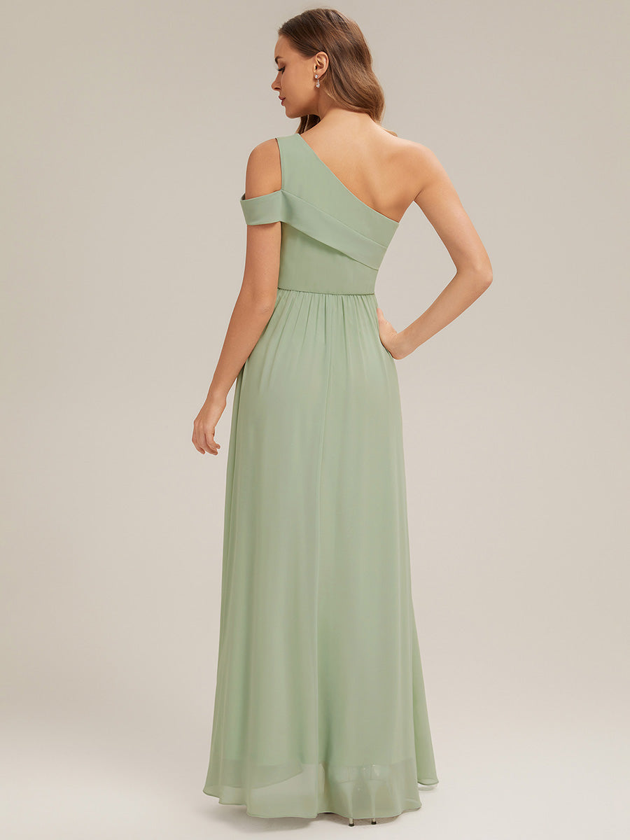 Color=Mint Green | Volume Discounts Short Sleeve Asymmetrical Non-Stretch A-Line Floor Length Bridesmaid Dresses-Mint Green 7