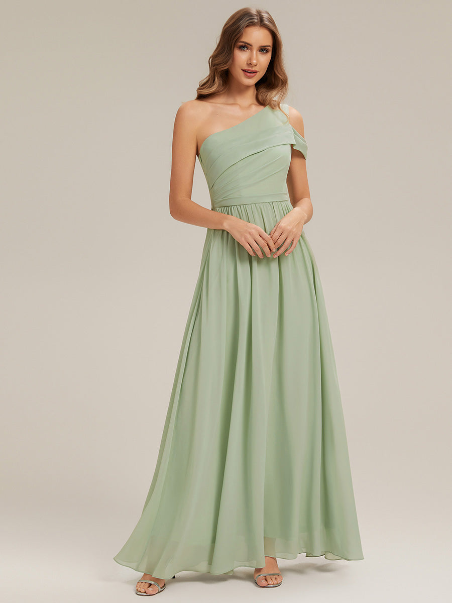 Color=Mint Green | Volume Discounts Short Sleeve Asymmetrical Non-Stretch A-Line Floor Length Bridesmaid Dresses-Mint Green 9