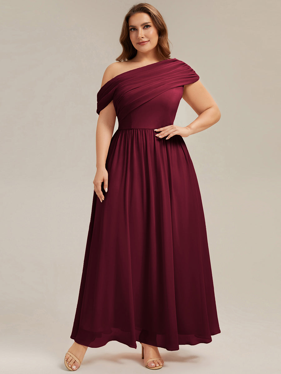 Color=Burgundy | Wholesale Asymmetrical Off Shoulder Gathered A-Line Floor Length Bridesmaid Dresses-Burgundy 6
