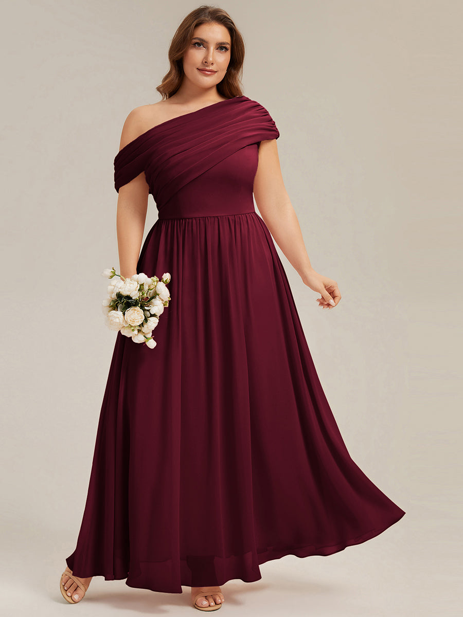 Color=Burgundy | Wholesale Asymmetrical Off Shoulder Gathered A-Line Floor Length Bridesmaid Dresses-Burgundy 10