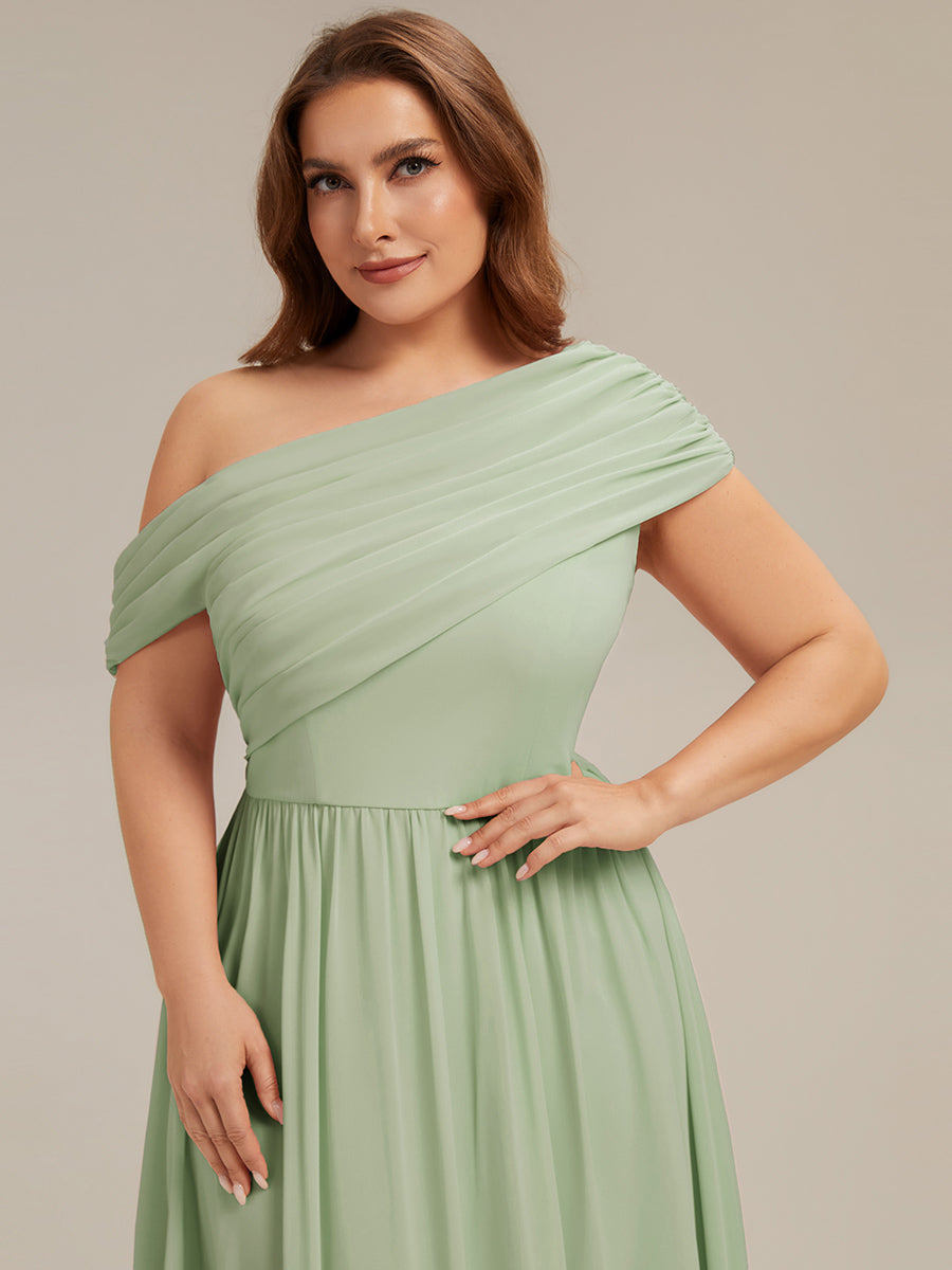 Color=Mint Green | Wholesale Strapless Asymmetrical A-Line Gathered Floor Length Bridesmaid Dresses-Mint Green 8