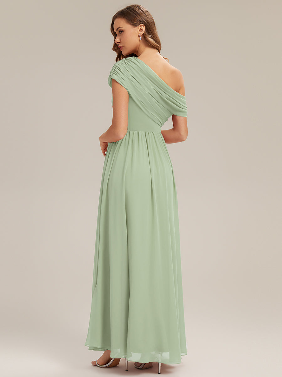 Color=Mint Green | Wholesale Strapless Asymmetrical A-Line Gathered Floor Length Bridesmaid Dresses-Mint Green 2