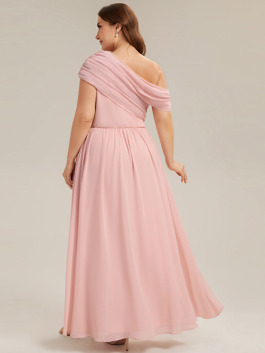 Color=Pink | Wholesale Asymmetrical Off Shoulder Gathered A-Line Floor Length Bridesmaid Dresses-Pink 27