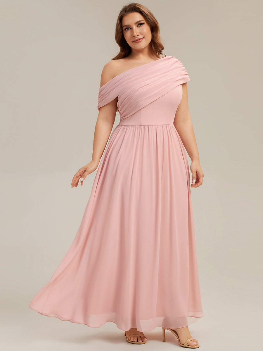 Color=Pink | Wholesale Asymmetrical Off Shoulder Gathered A-Line Floor Length Bridesmaid Dresses-Pink 29
