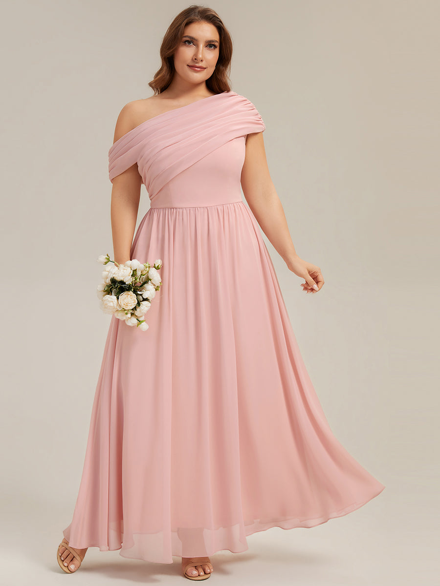Color=Pink | Wholesale Asymmetrical Off Shoulder Gathered A-Line Floor Length Bridesmaid Dresses-Pink 30