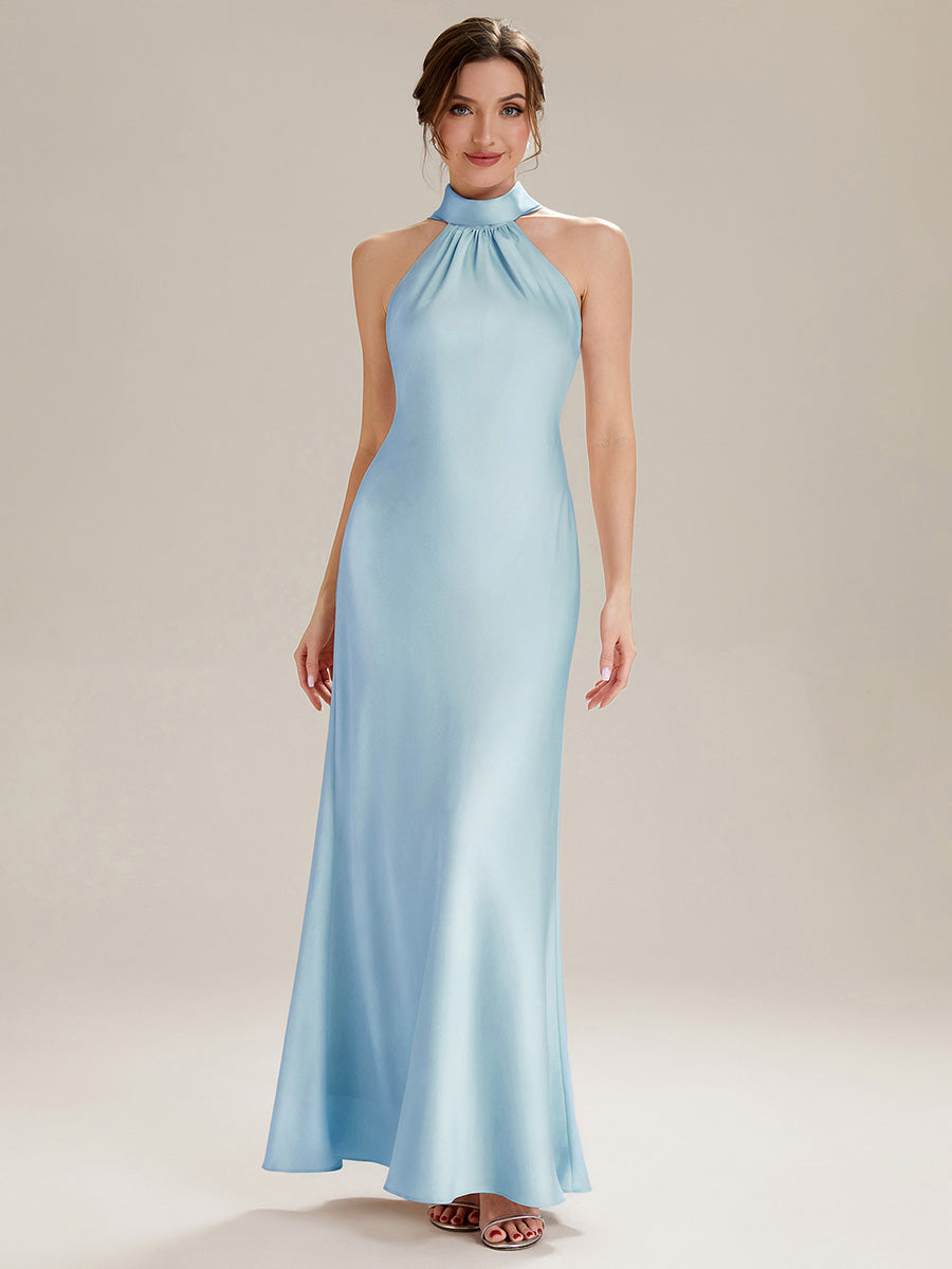 Color=Ice Blue | Wholesale Pricing Sleeveless Halter Neck Fishtail Floor Length Dress with Thigh-High Slit, Bridesmaid Dresses-Ice Blue 6