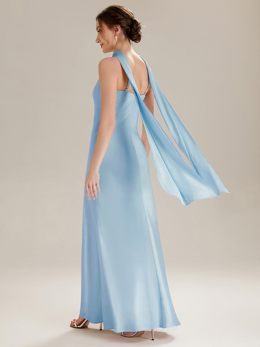 Color=Ice Blue | Wholesale Pricing Sleeveless Halter Neck Fishtail Floor Length Dress with Thigh-High Slit, Bridesmaid Dresses-Ice Blue 7