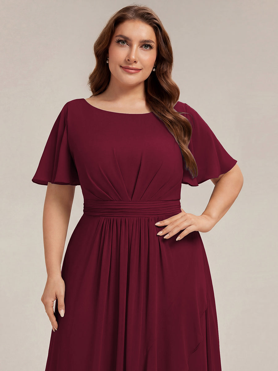 Color=Burgundy | One Stop Shop Short Sleeve Ruffle Round Neck High-Low Asymmetrical Bridesmaid Dresses-Burgundy 8