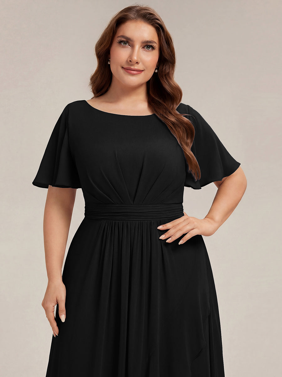 Color=Black | One Stop Shop Short Sleeve Ruffle Round Neck High-Low Asymmetrical Bridesmaid Dresses-Black 18