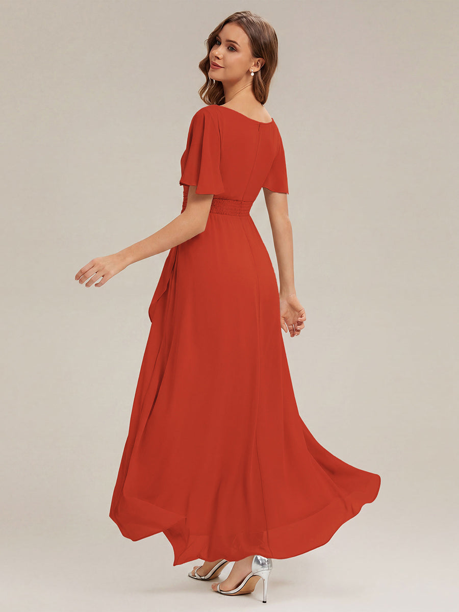 Color=Burnt Orange | One Stop Shop Short Sleeve Ruffle Round Neck High-Low Asymmetrical Bridesmaid Dresses-Burnt Orange 22