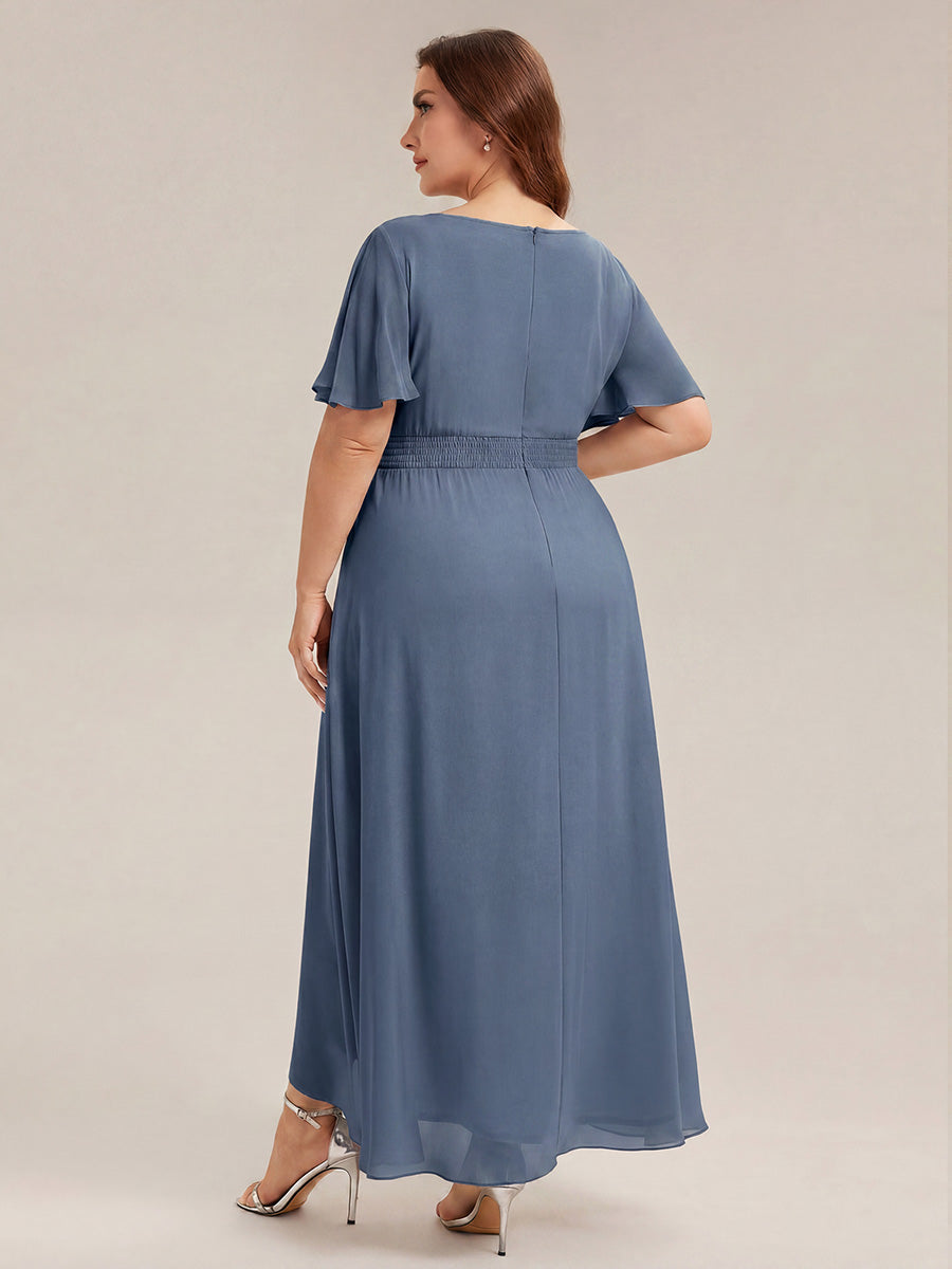 Color=Dusty Blue | One Stop Shop Short Sleeve Ruffle Round Neck High-Low Asymmetrical Bridesmaid Dresses-Dusty Blue 47