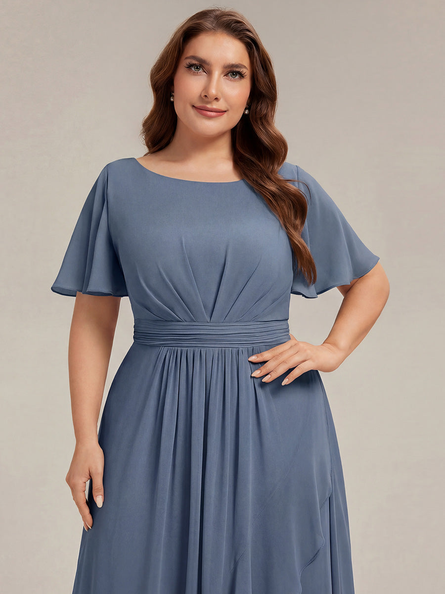 Color=Dusty Blue | One Stop Shop Short Sleeve Ruffle Round Neck High-Low Asymmetrical Bridesmaid Dresses-Dusty Blue 48