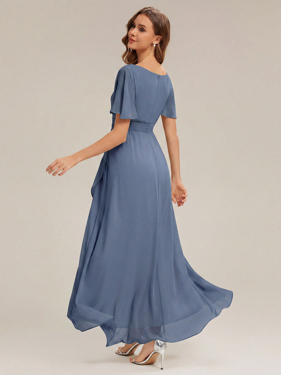 Color=Dusty Blue | One Stop Shop Short Sleeve Ruffle Round Neck High-Low Asymmetrical Bridesmaid Dresses-Dusty Blue 42