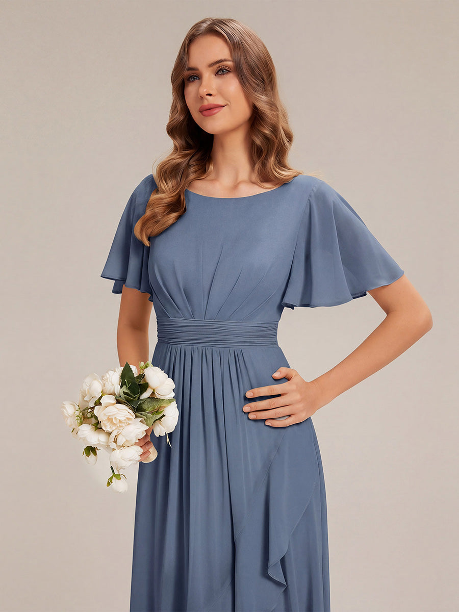 Color=Dusty Blue | One Stop Shop Short Sleeve Ruffle Round Neck High-Low Asymmetrical Bridesmaid Dresses-Dusty Blue 43