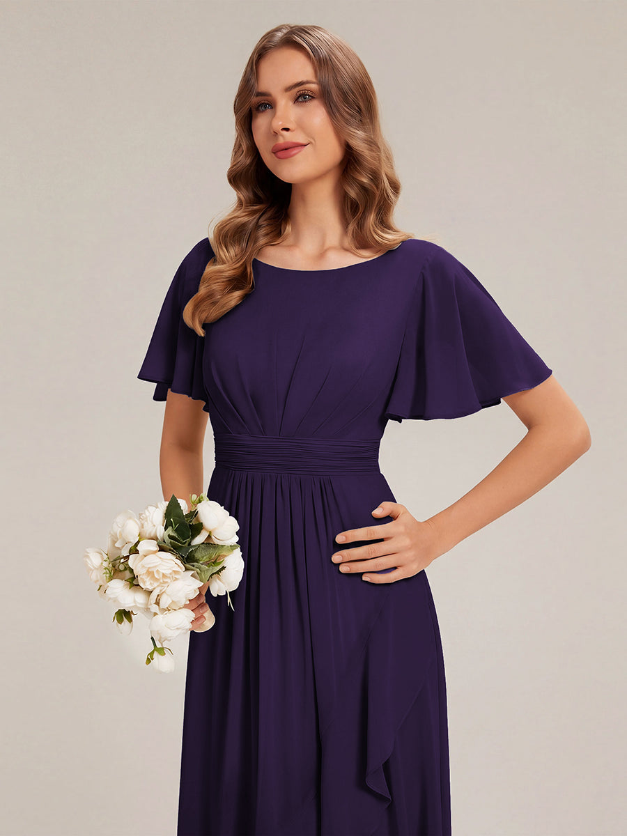 Color=Dark Purple | One Stop Shop Short Sleeve Ruffle Round Neck High-Low Asymmetrical Bridesmaid Dresses-Dark Purple 53