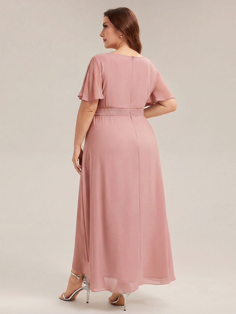 Color=Dusty Rose | One Stop Shop Short Sleeve Ruffle Round Neck High-Low Asymmetrical Bridesmaid Dresses-Dusty Rose 67