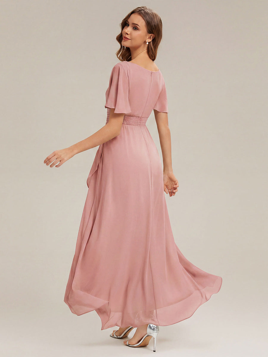 Color=Dusty Rose | One Stop Shop Short Sleeve Ruffle Round Neck High-Low Asymmetrical Bridesmaid Dresses-Dusty Rose 62