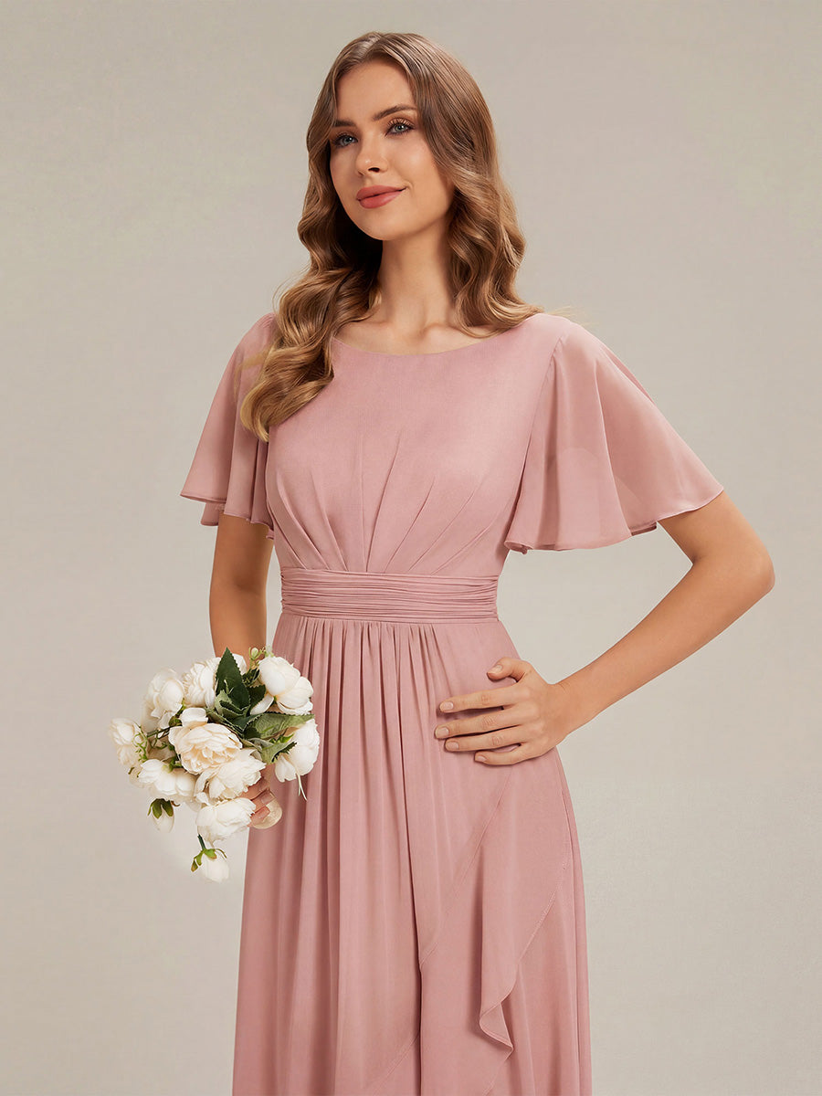 Color=Dusty Rose | One Stop Shop Short Sleeve Ruffle Round Neck High-Low Asymmetrical Bridesmaid Dresses-Dusty Rose 63