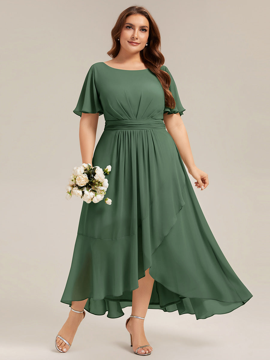Color=Eucalyptus | One Stop Shop Short Sleeve Ruffle Round Neck High-Low Asymmetrical Bridesmaid Dresses-Eucalyptus 76