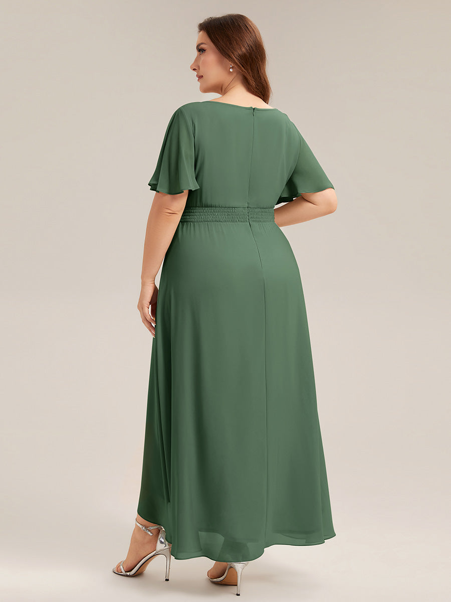 Color=Eucalyptus | One Stop Shop Short Sleeve Ruffle Round Neck High-Low Asymmetrical Bridesmaid Dresses-Eucalyptus 77