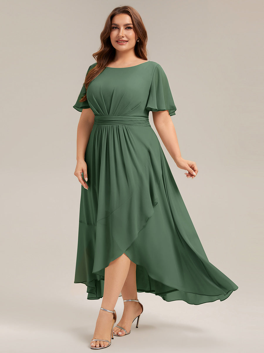 Color=Eucalyptus | One Stop Shop Short Sleeve Ruffle Round Neck High-Low Asymmetrical Bridesmaid Dresses-Eucalyptus 79
