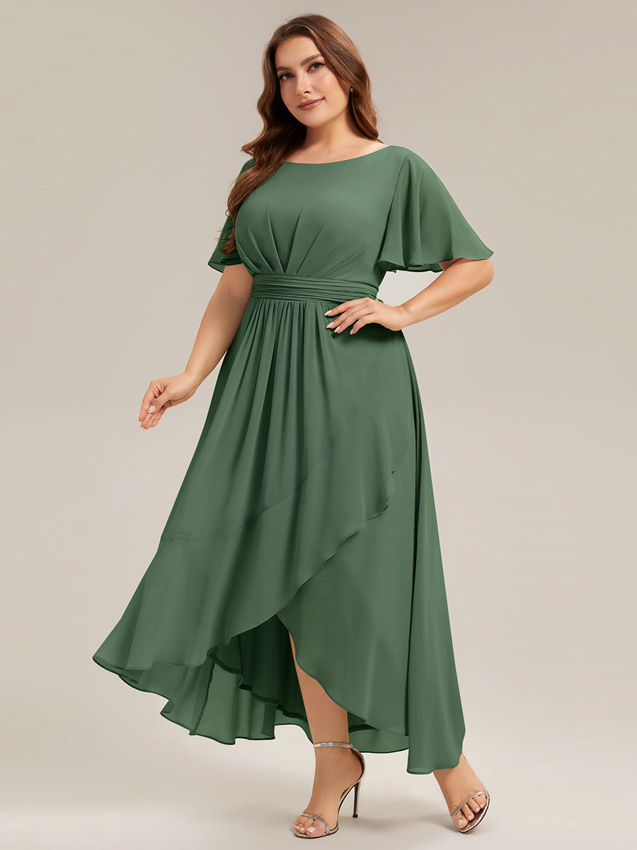Color=Eucalyptus | One Stop Shop Short Sleeve Ruffle Round Neck High-Low Asymmetrical Bridesmaid Dresses-Eucalyptus 80