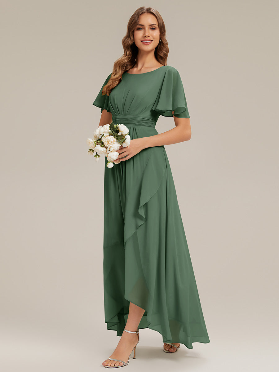 Color=Eucalyptus | One Stop Shop Short Sleeve Ruffle Round Neck High-Low Asymmetrical Bridesmaid Dresses-Eucalyptus 74