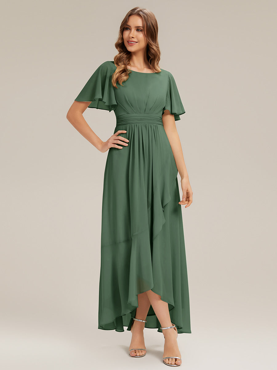 Color=Eucalyptus | One Stop Shop Short Sleeve Ruffle Round Neck High-Low Asymmetrical Bridesmaid Dresses-Eucalyptus 75