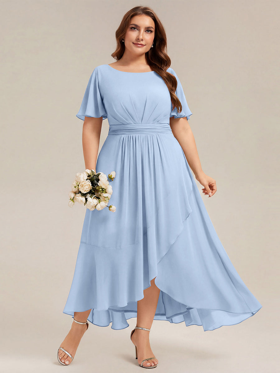 Color=Ice Blue | One Stop Shop Short Sleeve Ruffle Round Neck High-Low Asymmetrical Bridesmaid Dresses-Ice Blue 86
