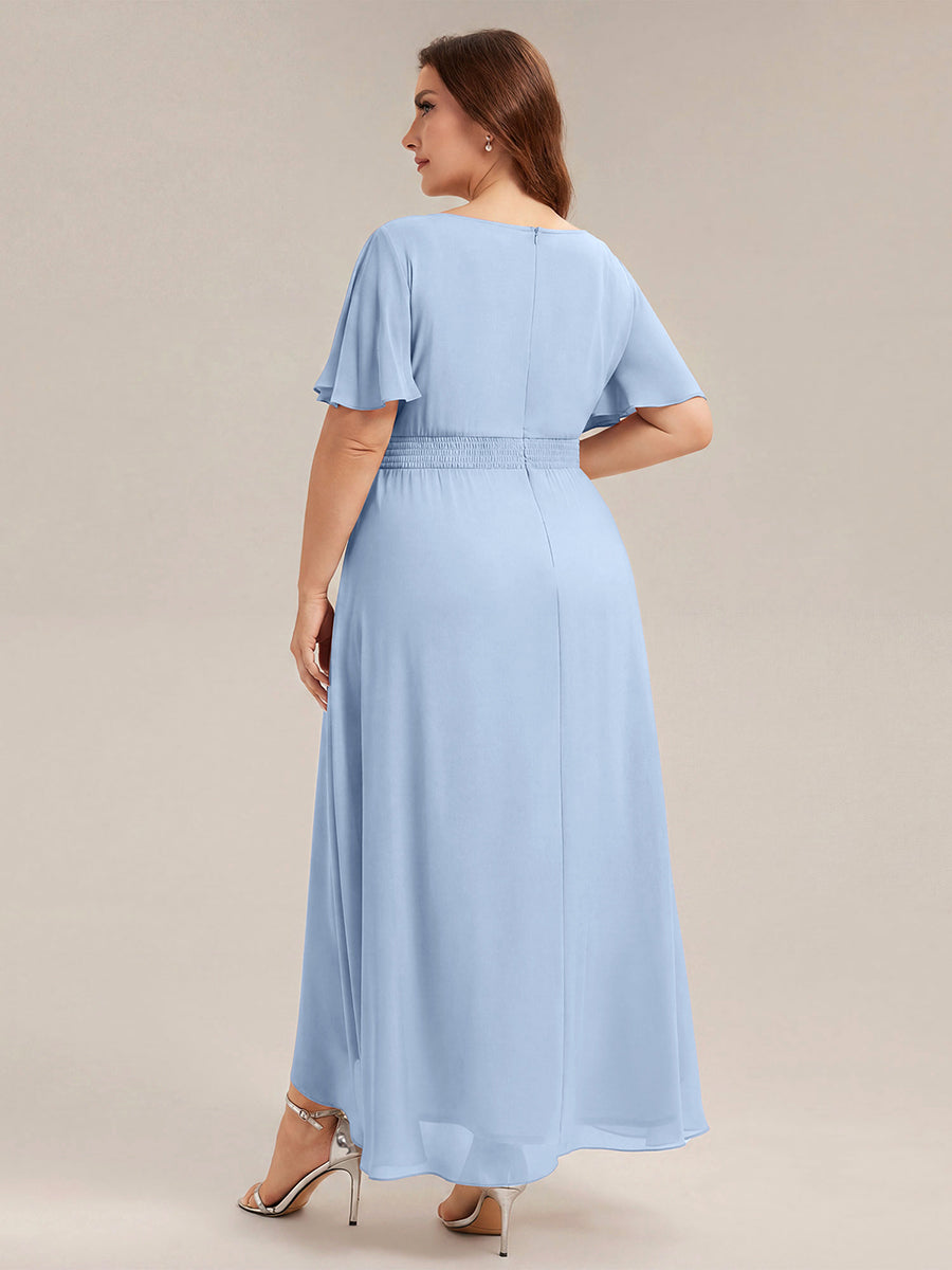 Color=Ice Blue | One Stop Shop Short Sleeve Ruffle Round Neck High-Low Asymmetrical Bridesmaid Dresses-Ice Blue 87