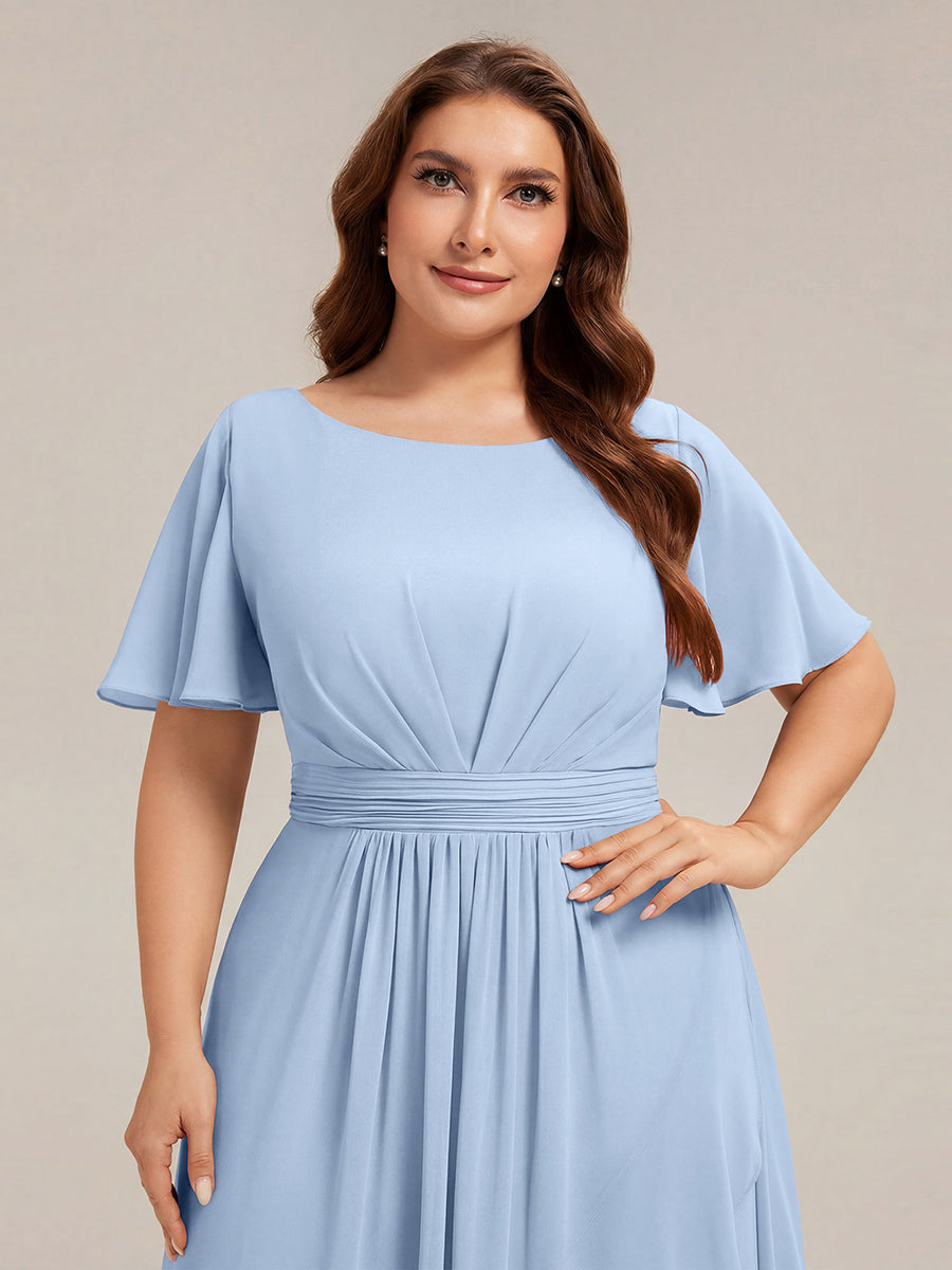 Color=Ice Blue | One Stop Shop Short Sleeve Ruffle Round Neck High-Low Asymmetrical Bridesmaid Dresses-Ice Blue 88