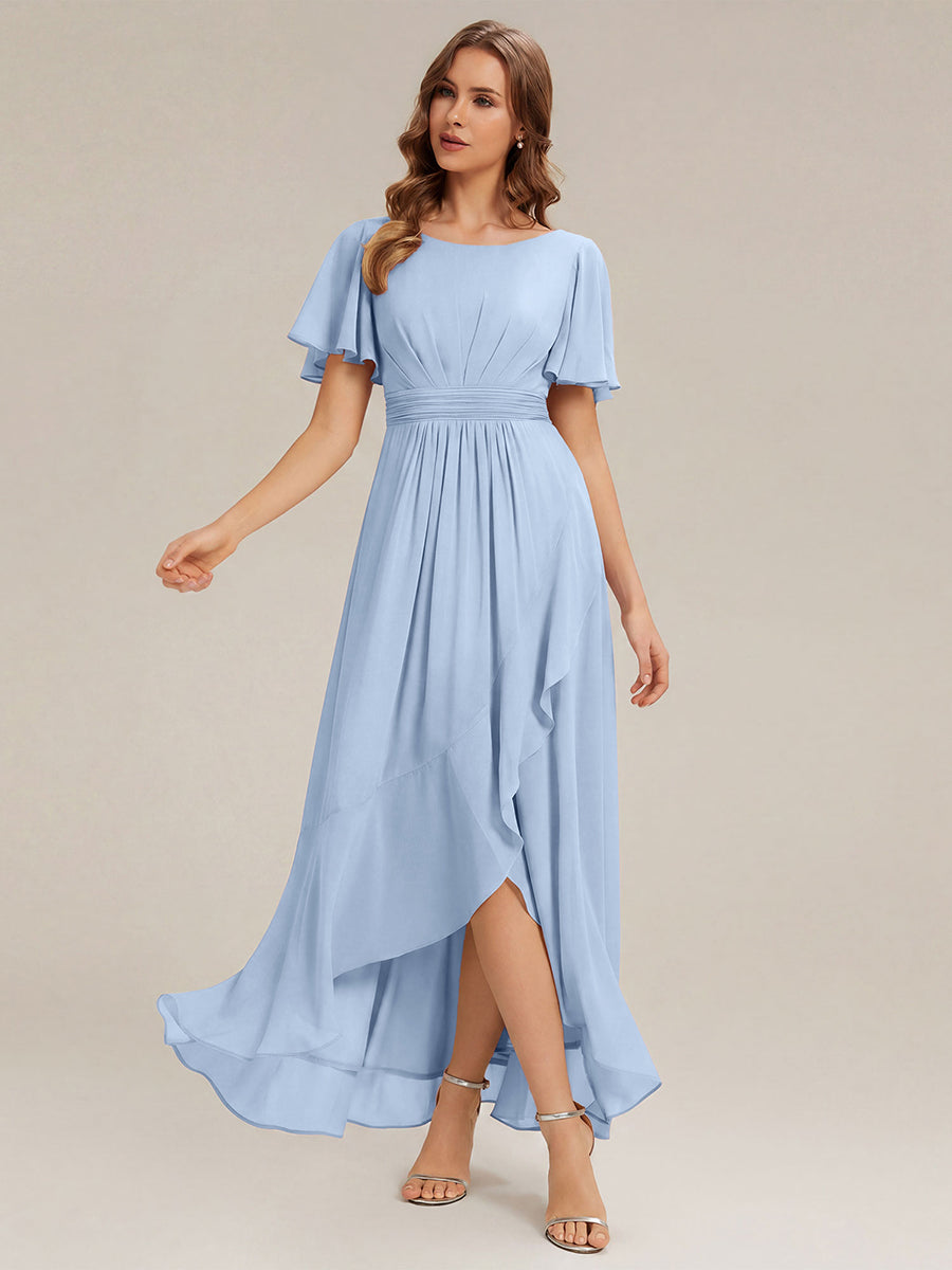 Color=Ice Blue | One Stop Shop Short Sleeve Ruffle Round Neck High-Low Asymmetrical Bridesmaid Dresses-Ice Blue 81