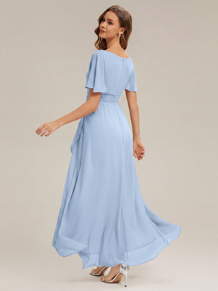 Color=Ice Blue | One Stop Shop Short Sleeve Ruffle Round Neck High-Low Asymmetrical Bridesmaid Dresses-Ice Blue 82