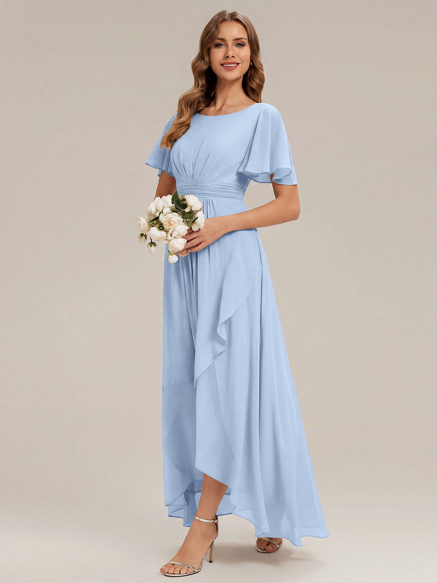 Color=Ice Blue | One Stop Shop Short Sleeve Ruffle Round Neck High-Low Asymmetrical Bridesmaid Dresses-Ice Blue 84