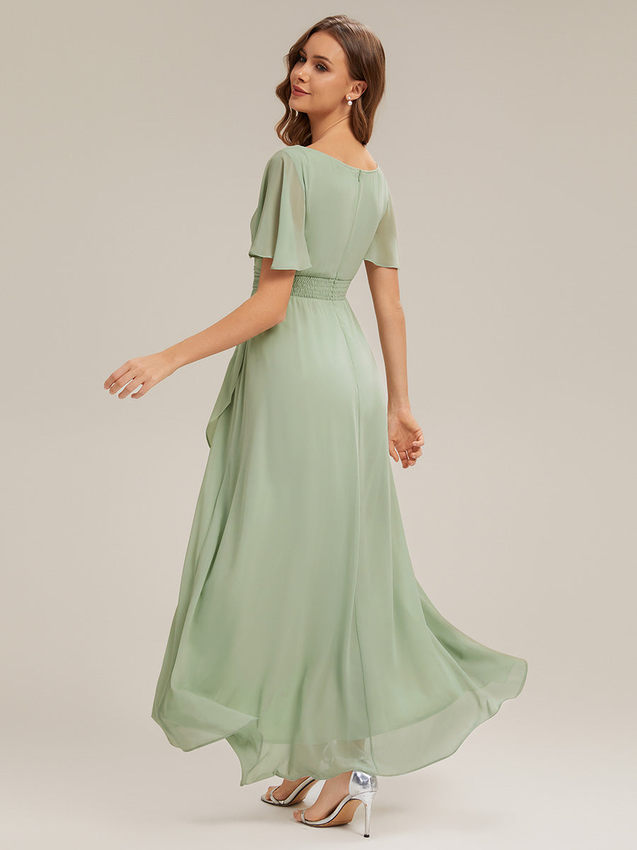 Color=Mint Green | One Stop Shop Short Sleeve Ruffle Round Neck High-Low Asymmetrical Bridesmaid Dresses-Mint Green 92