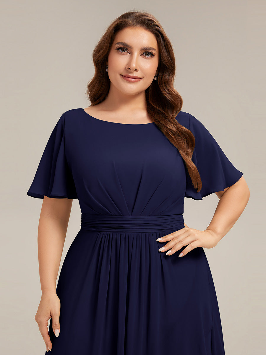 Color=Navy Blue | One Stop Shop Short Sleeve Ruffle Round Neck High-Low Asymmetrical Bridesmaid Dresses-Navy Blue 108
