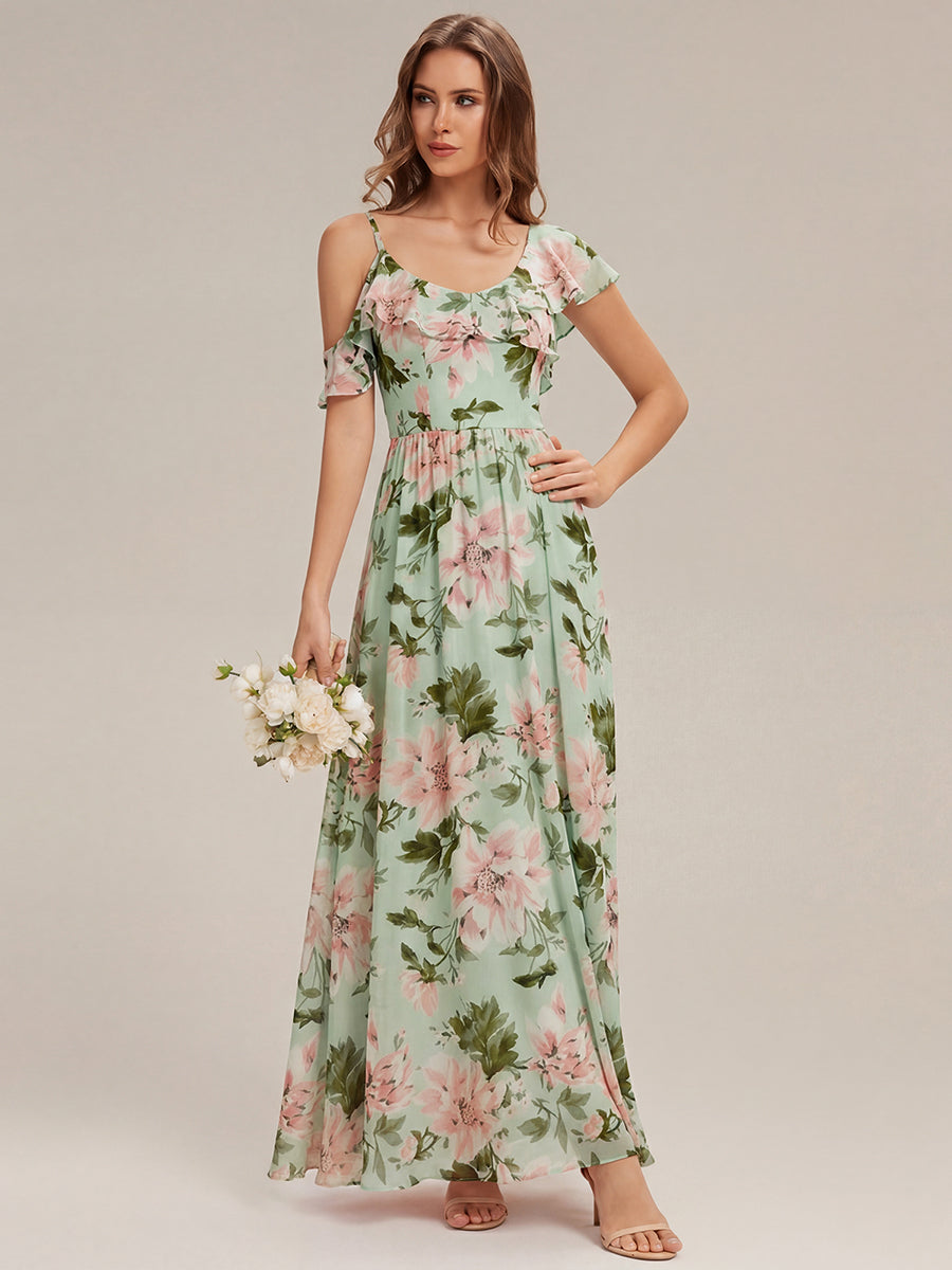 Color=Light Green Floral | Volume Discounts Short Sleeve Ruffle Asymmetrical A-Line Floor Length Bridesmaid Dresses-Light Green Floral 4
