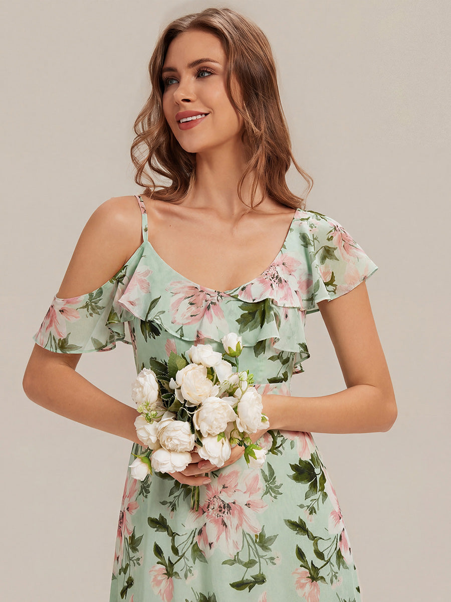 Color=Light Green Floral | Volume Discounts Short Sleeve Ruffle Asymmetrical A-Line Floor Length Bridesmaid Dresses-Light Green Floral 5