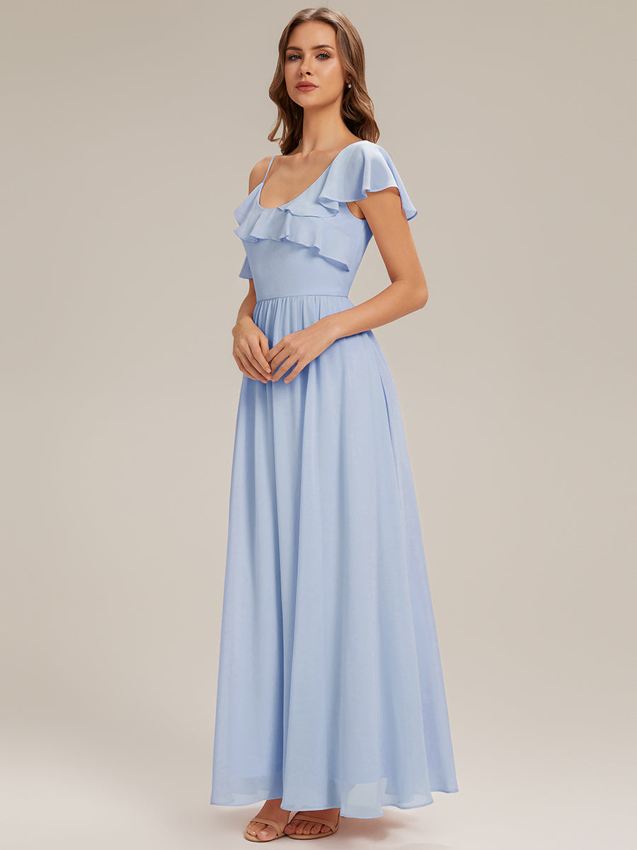 Color=Ice Blue | Volume Discounts Short Sleeve Ruffle Asymmetrical A-Line Floor Length Bridesmaid Dresses-Ice Blue 4