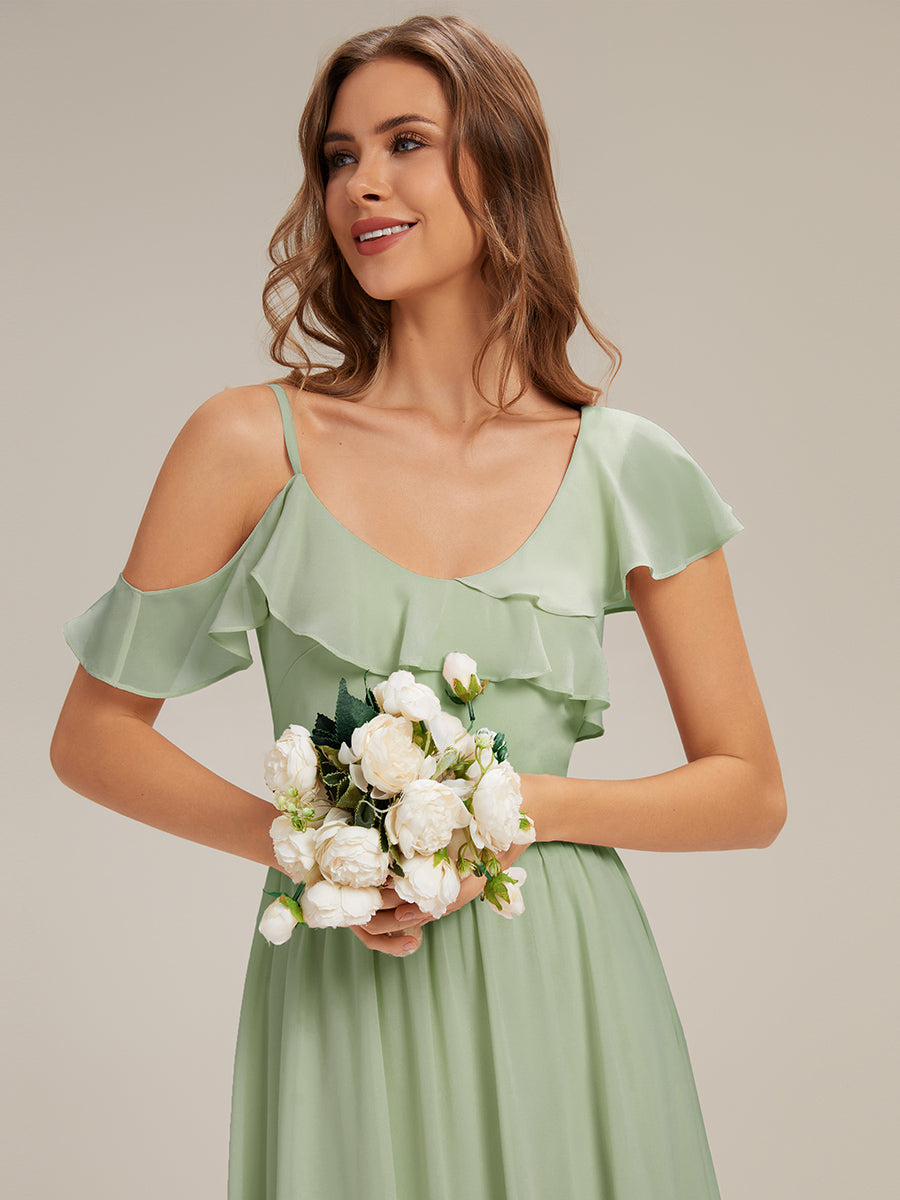 Color=Mint Green | Volume Discounts Short Sleeve Ruffle Asymmetrical A-Line Floor Length Bridesmaid Dresses-Mint Green 8