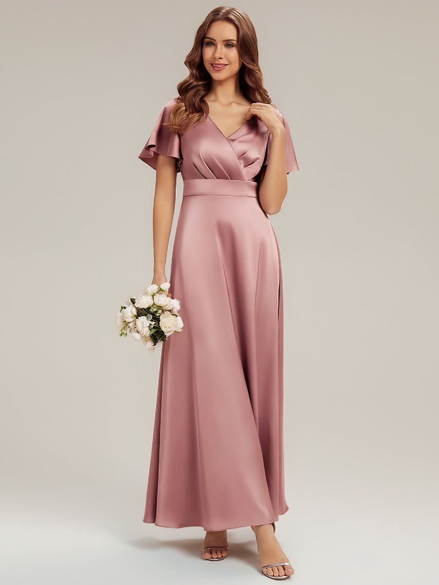 Color=Purple Orchid | Factory Design Short Sleeve Ruffle V-Neck A-Line Maxi Dress with Back Zipper Bridesmaid Dresses-Purple Orchid 5