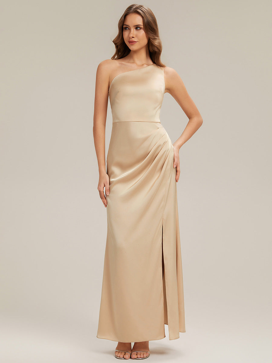 Color=Champagne | Bulk Order Strapless One Shoulder Sheath Non-Stretch Floor Length Bridesmaid Dresses-Champagne 6