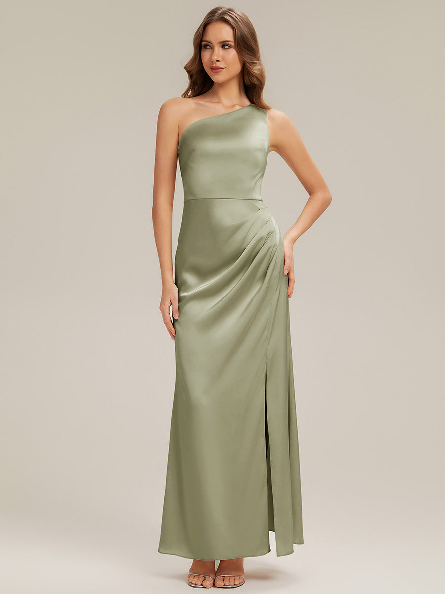 Color=Sage Green | Bulk Order Strapless One Shoulder Sheath Non-Stretch Floor Length Bridesmaid Dresses-Sage Green 11