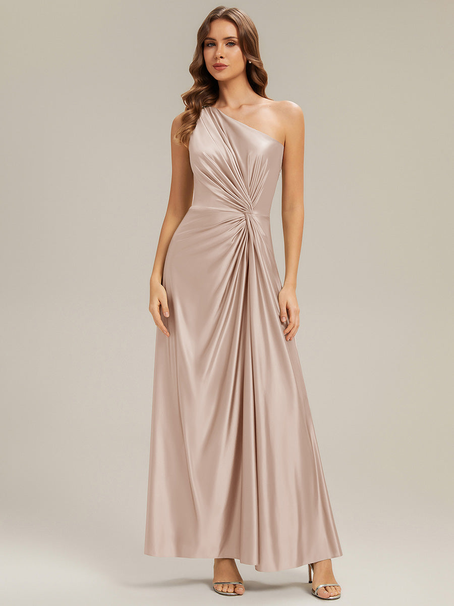 Color=Champagne | Bulk Order Sleeveless A-Line High Stretch Asymmetrical Floor Length Dress with Thigh-High Slit, Bridesmaid Dresses-Champagne 1