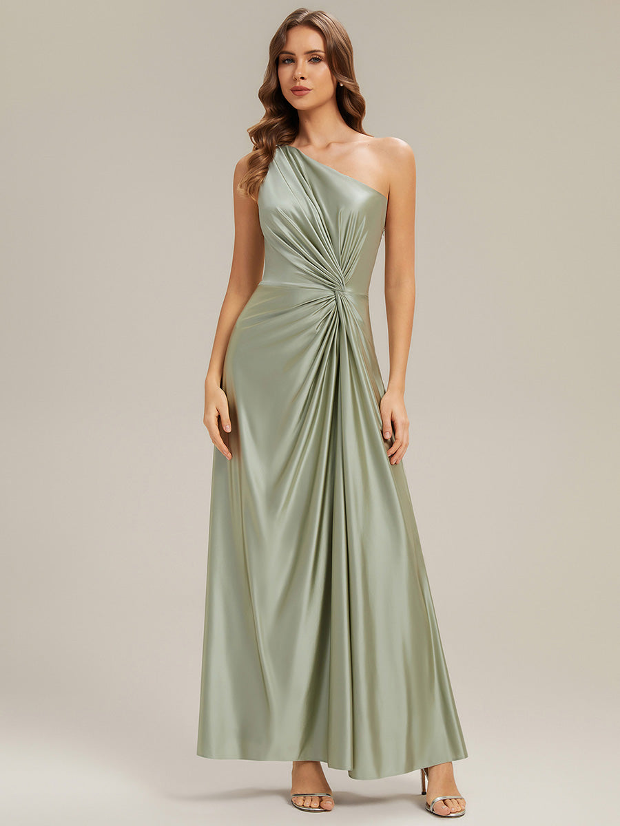 Color=Sage Green | Bulk Order Sleeveless A-Line High Stretch Asymmetrical Floor Length Dress with Thigh-High Slit, Bridesmaid Dresses-Sage Green 1
