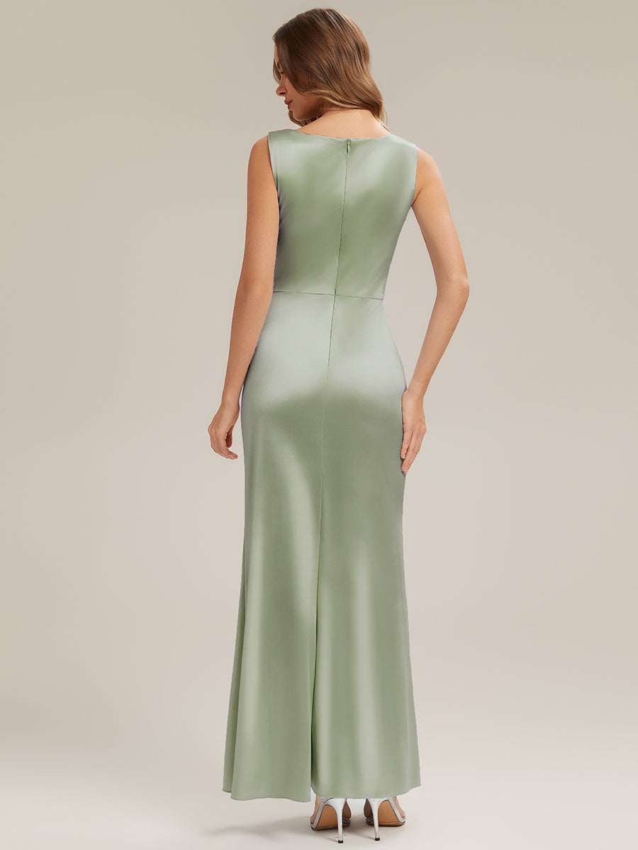 Color=Sage Green | One Stop Shop Sleeveless High Stretch Cowl Neck Fishtail Floor Length Bridesmaid Dresses-Sage Green 13