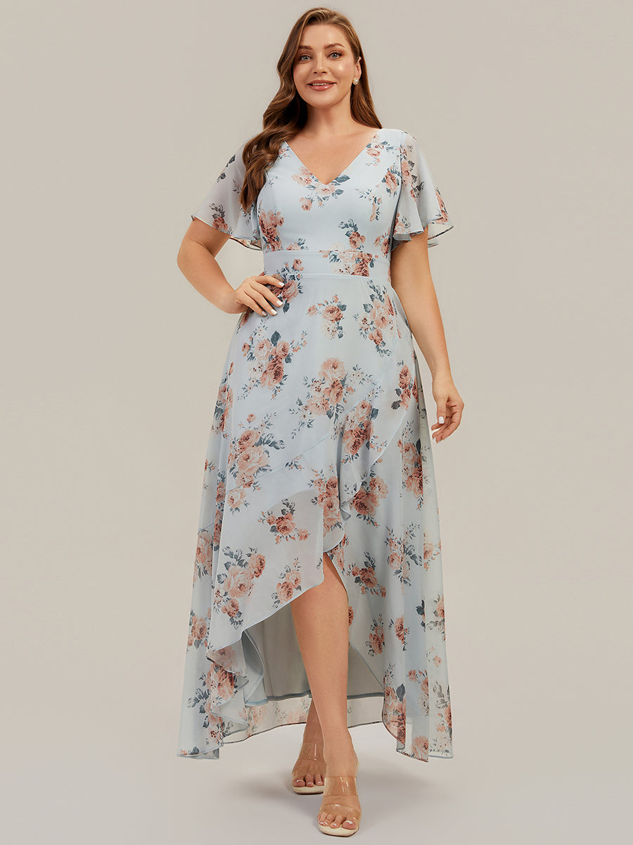 Color=Amber Bloom | B2B-Exclusive Short Sleeve Ruffled Deep V-Neck Asymmetrical High-Low Bridesmaid Dresses-Amber Bloom 6