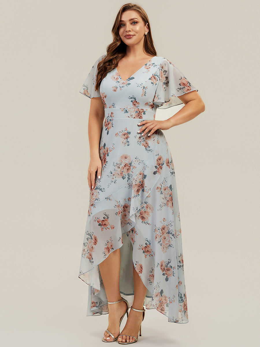 Color=Amber Bloom | B2B-Exclusive Short Sleeve Ruffled Deep V-Neck Asymmetrical High-Low Bridesmaid Dresses-Amber Bloom 9