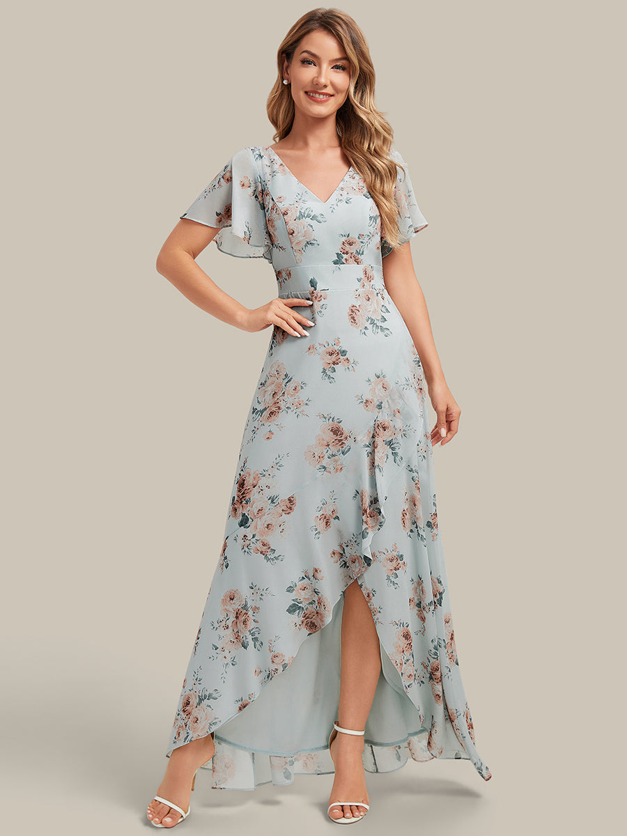 Color=Amber Bloom | B2B-Exclusive Short Sleeve Ruffled Deep V-Neck Asymmetrical High-Low Bridesmaid Dresses-Amber Bloom 1