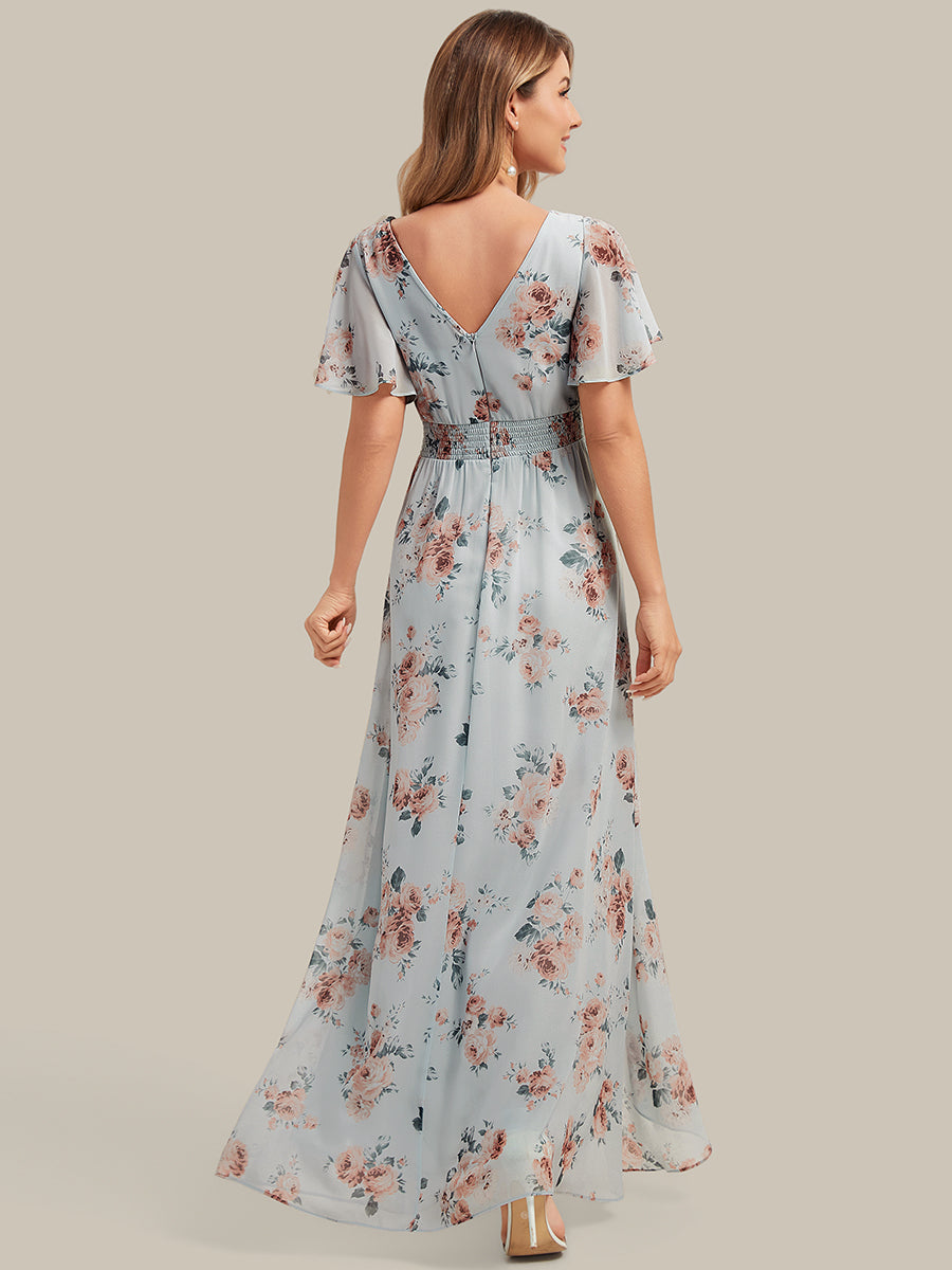 Color=Amber Bloom | B2B-Exclusive Short Sleeve Ruffled Deep V-Neck Asymmetrical High-Low Bridesmaid Dresses-Amber Bloom 2